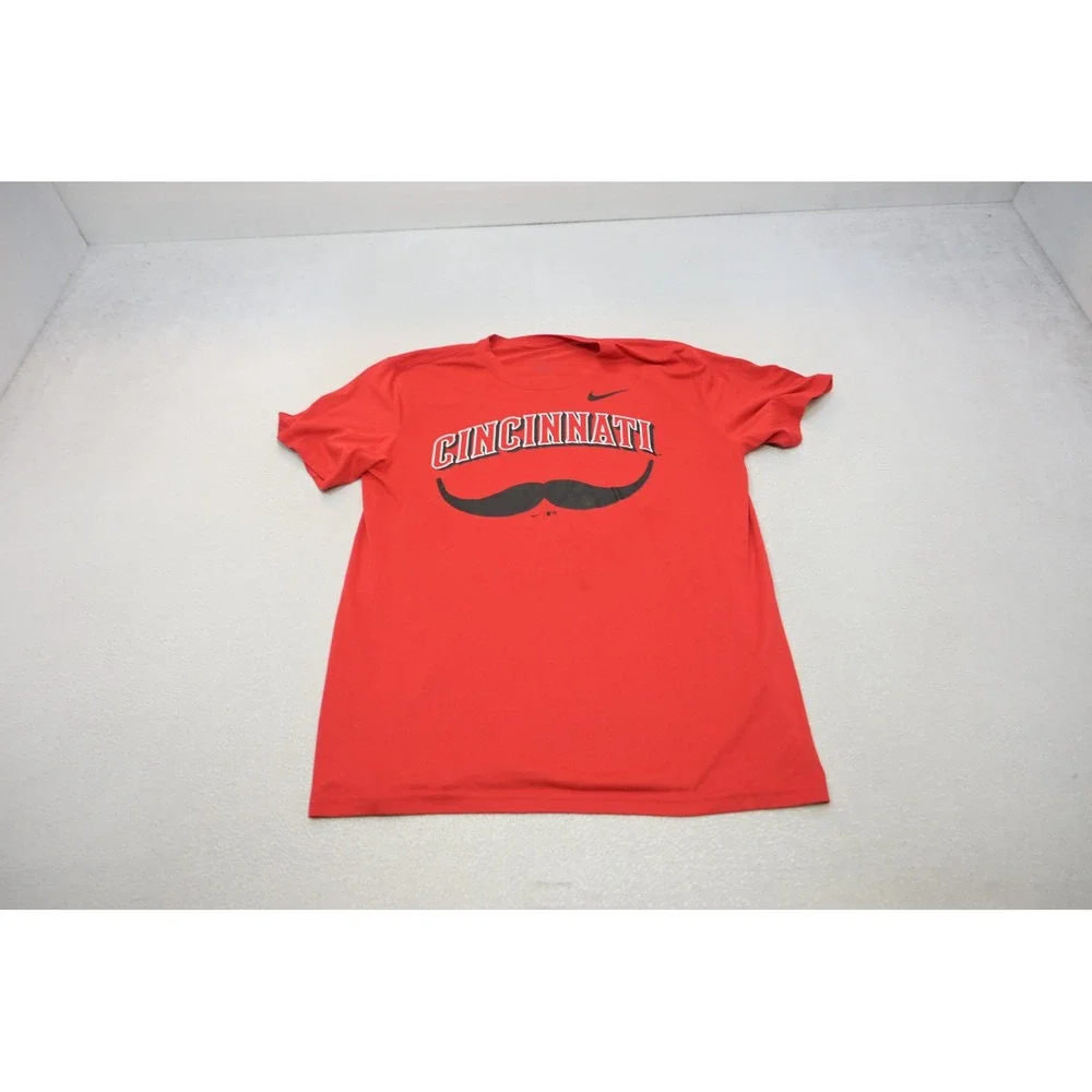 Nike T-Shirt Mens Large Red Cincinnati Reds Mustache Graphic Dri-FIT